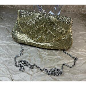 1960s LeRegale Gold Sequin Clutch Cross Body Shoulder Bag